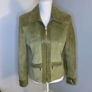St. John Sport By Marie Gray Vintage Olive Green Leather Suede Jacket Size Small